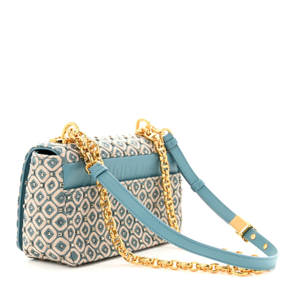 Calfskin Strass Embroidered Small Caro Bag Blue