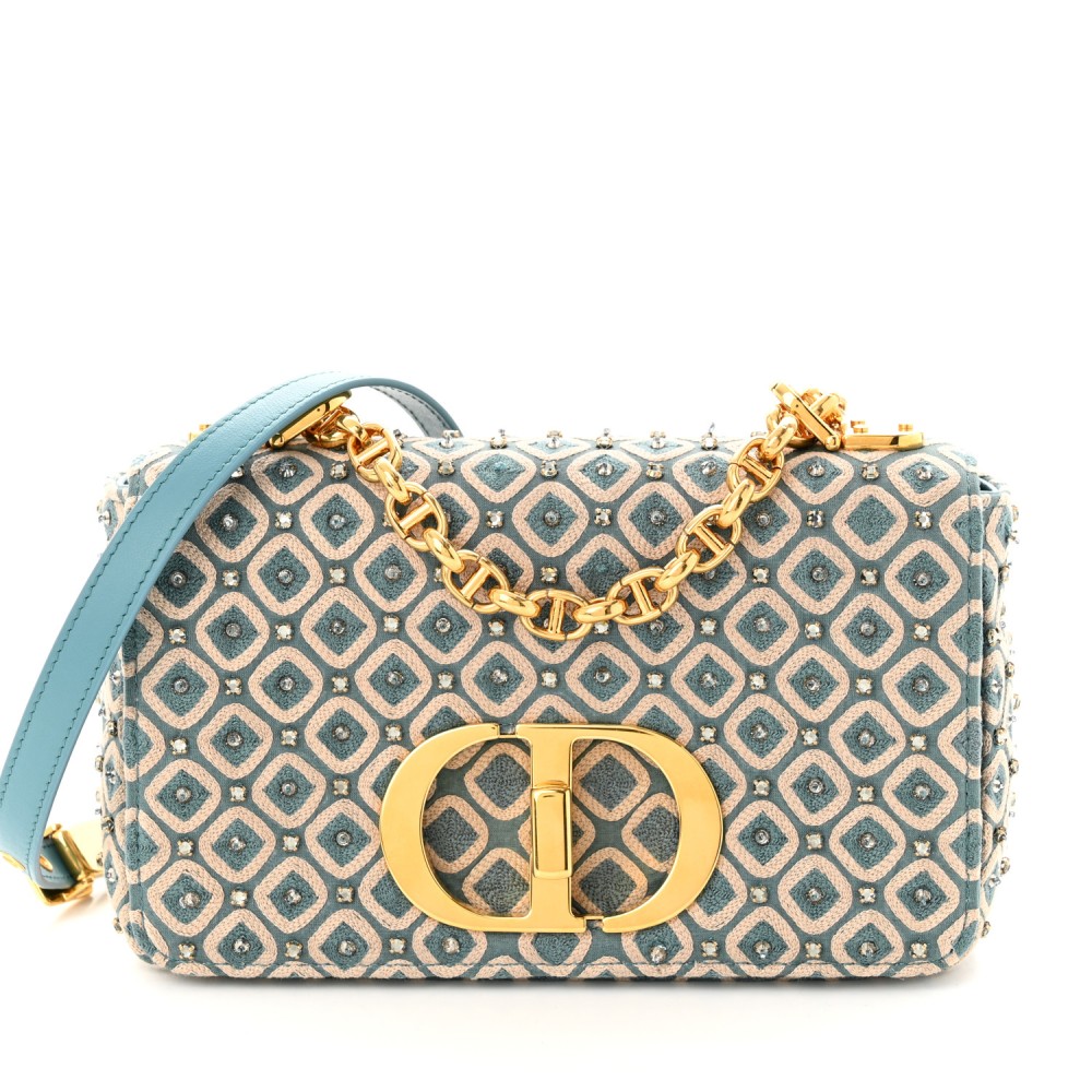 Calfskin Strass Embroidered Small Caro Bag Blue