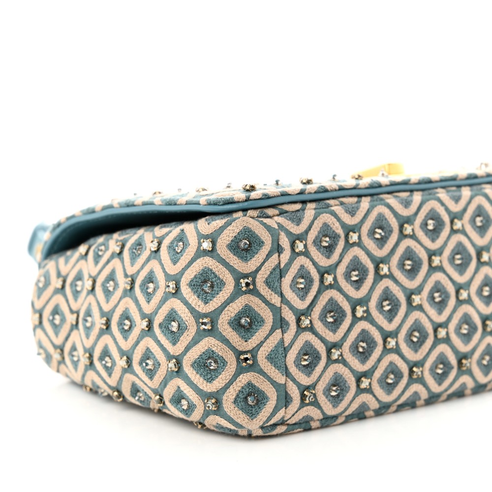 Calfskin Strass Embroidered Small Caro Bag Blue