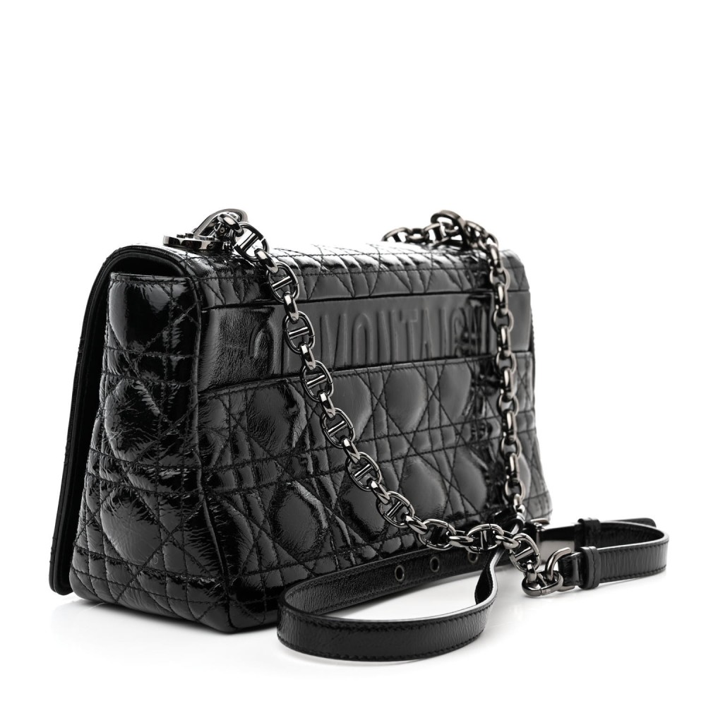 Crinkled Patent Lambskin Cannage Medium Caro Bag Black