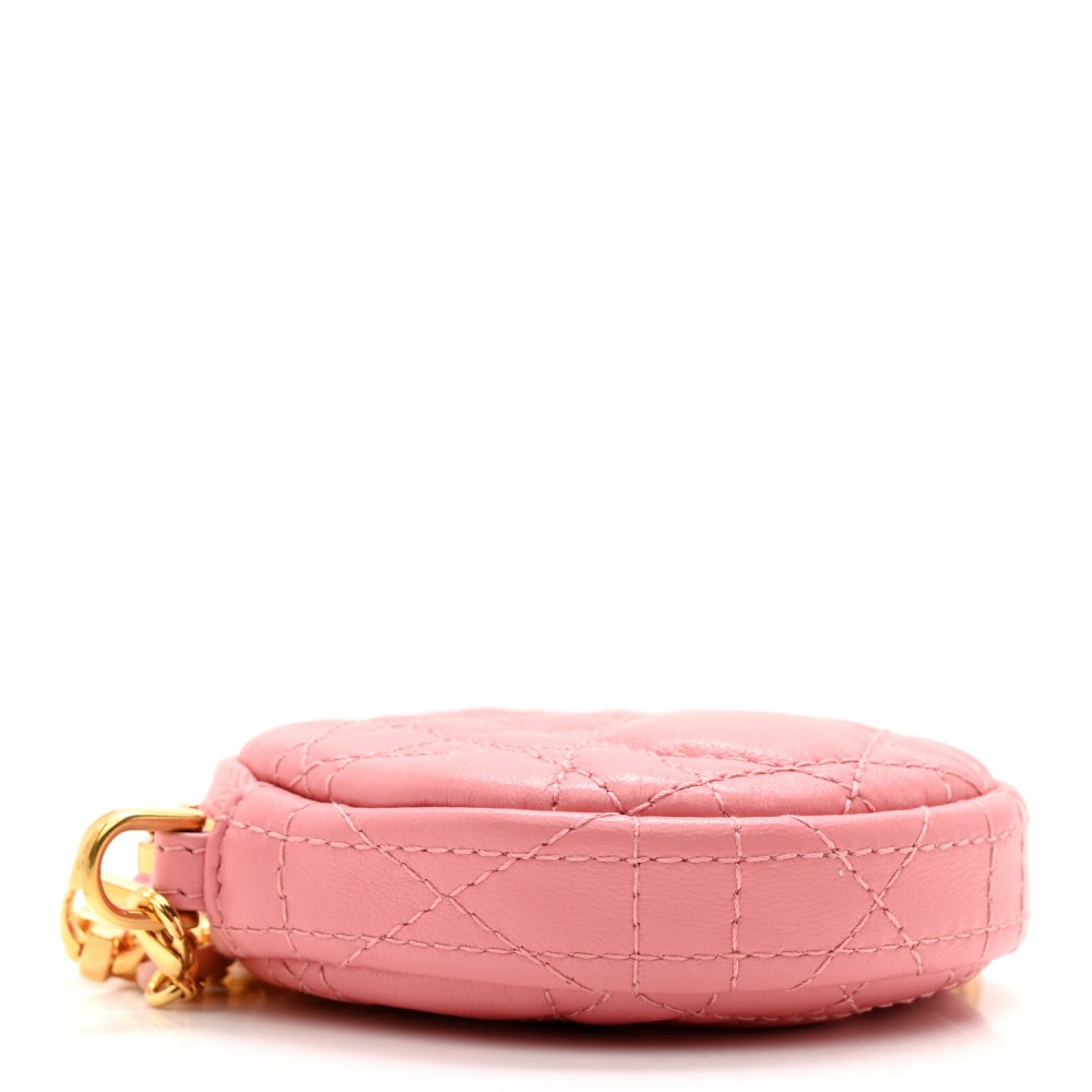 Lambskin Mini Cannage Round Caro Crossbody Pouch Peach Blossom Pink