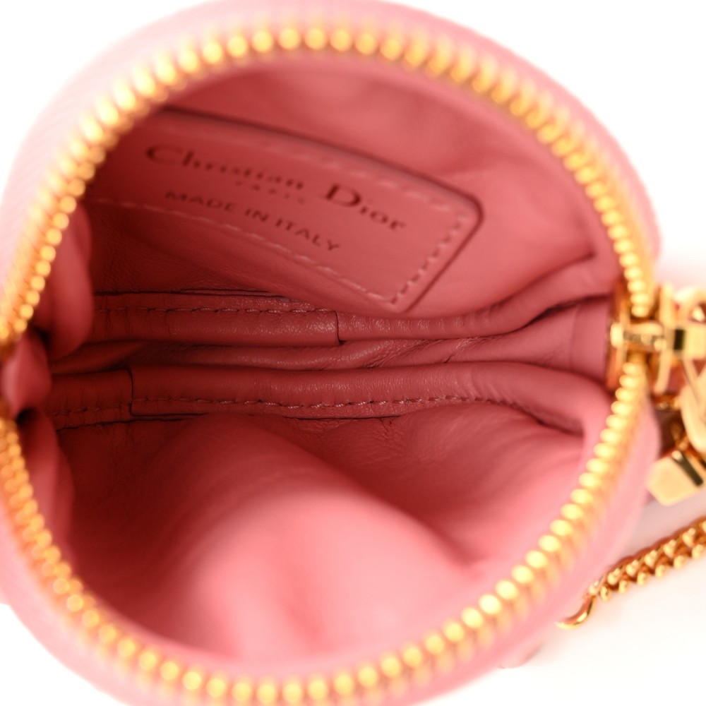 Lambskin Mini Cannage Round Caro Crossbody Pouch Peach Blossom Pink