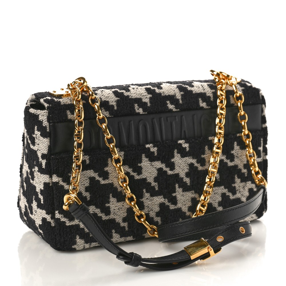 Technical Canvas Macro Houndstooth Medium Caro Bag Black White