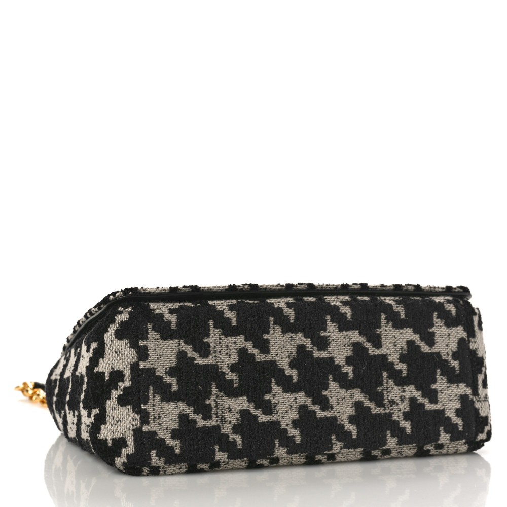 Technical Canvas Macro Houndstooth Medium Caro Bag Black White