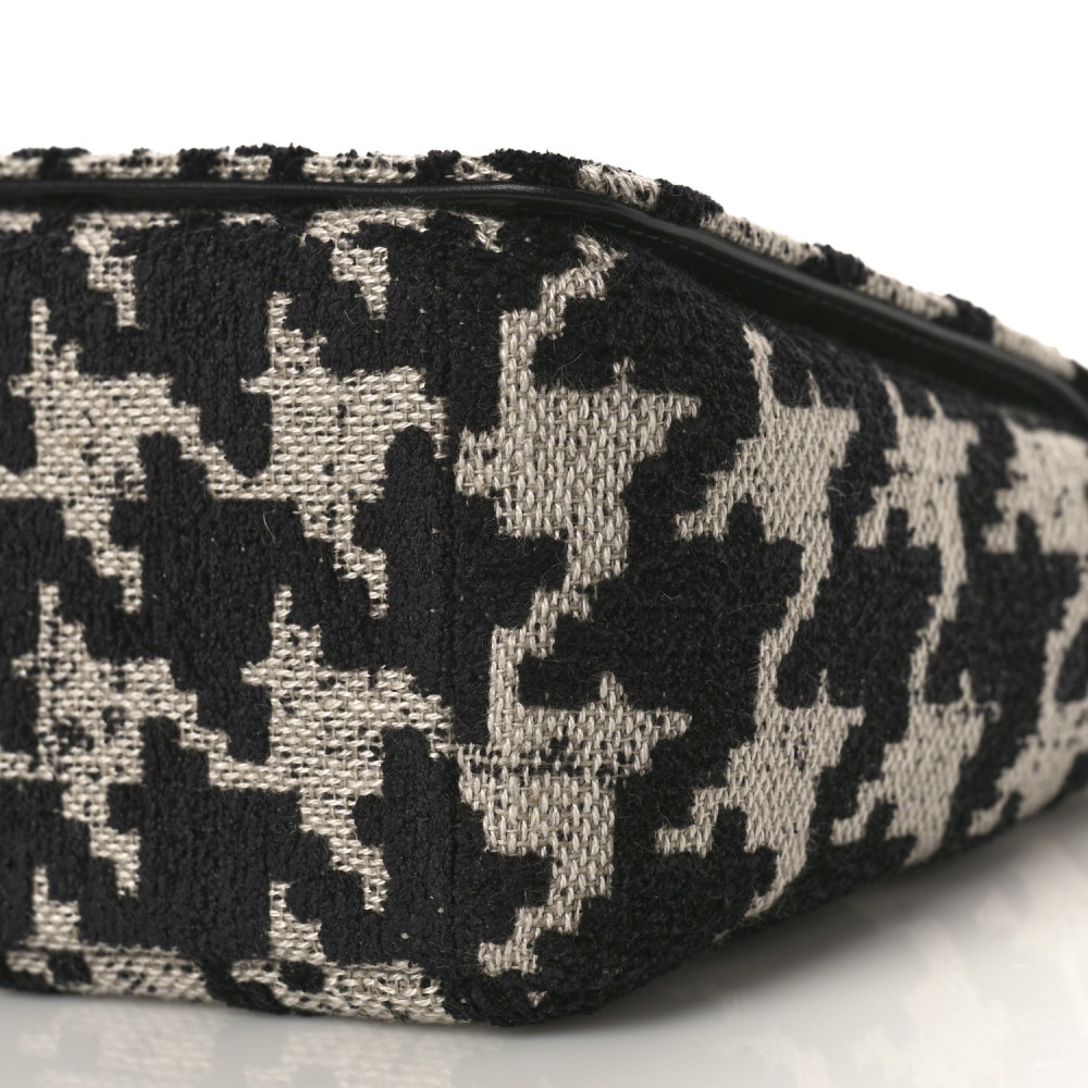 Technical Canvas Macro Houndstooth Medium Caro Bag Black White