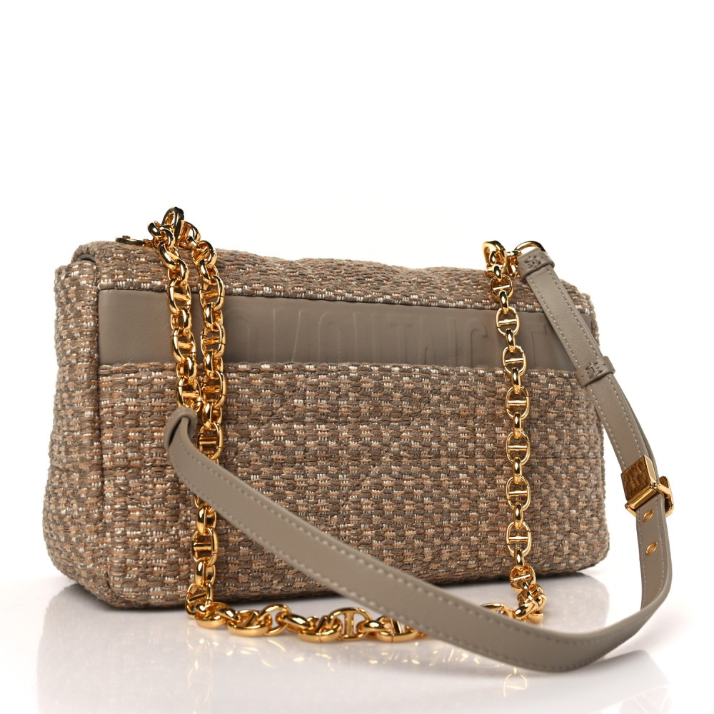 Raffia Calfskin Medium Caro Bag Beige