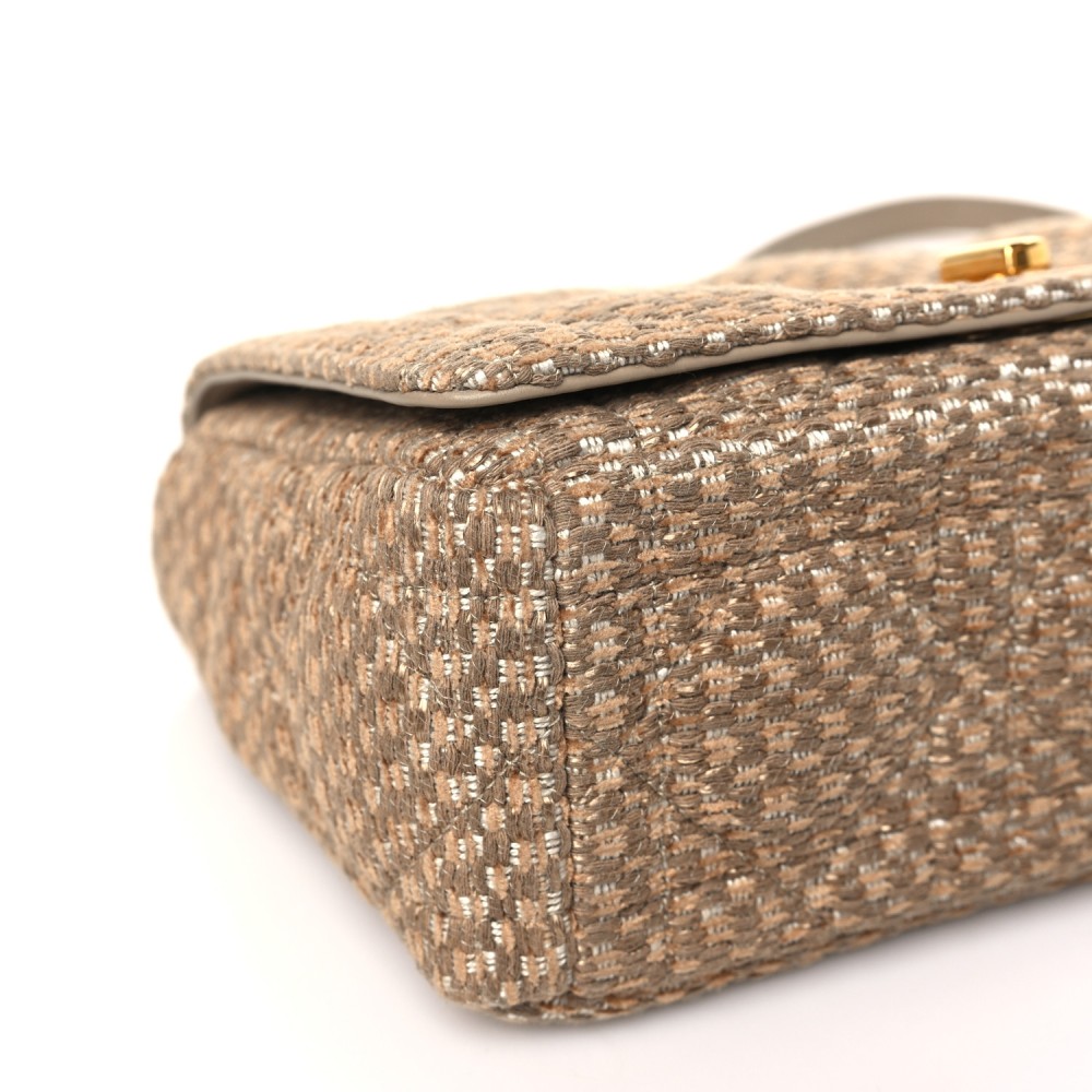 Raffia Calfskin Medium Caro Bag Beige