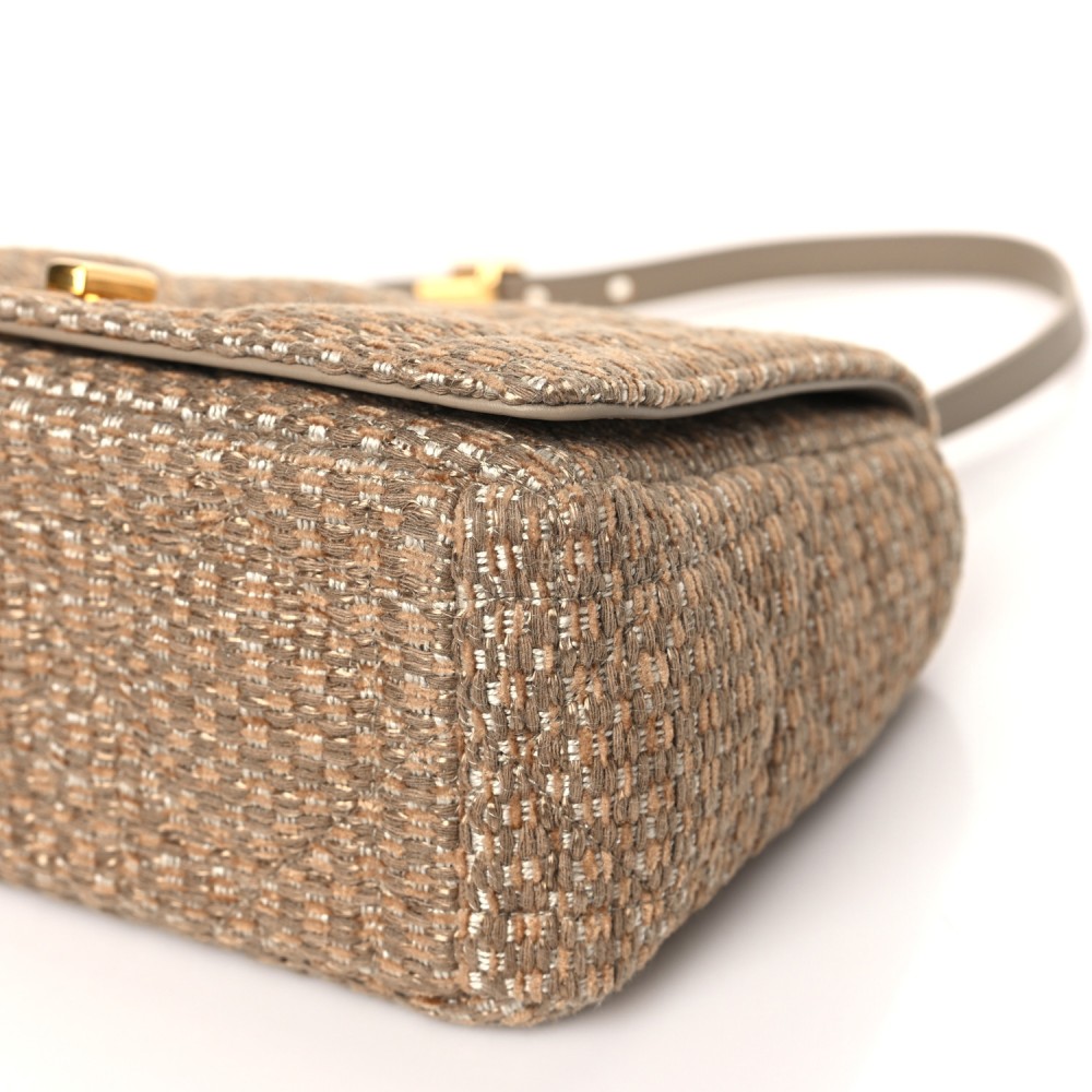 Raffia Calfskin Medium Caro Bag Beige