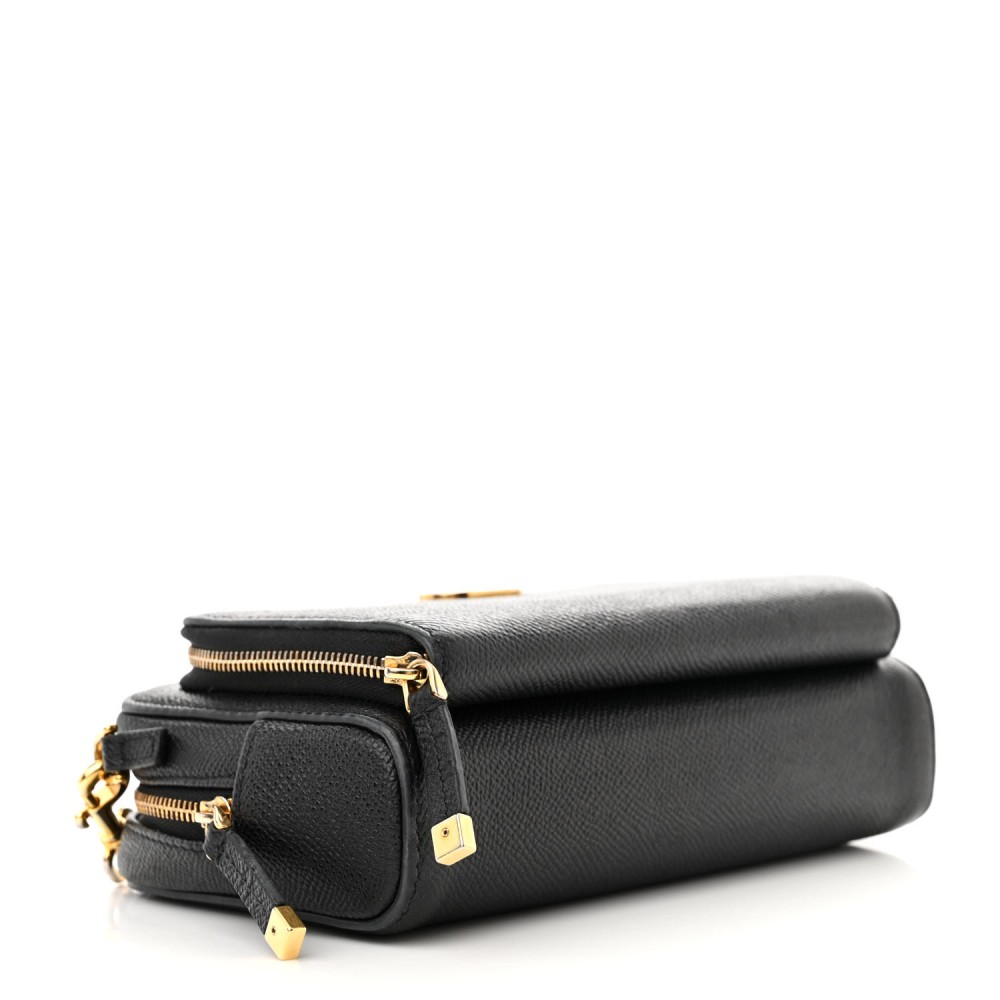 Grained Calfskin Caro Double Pouch Black