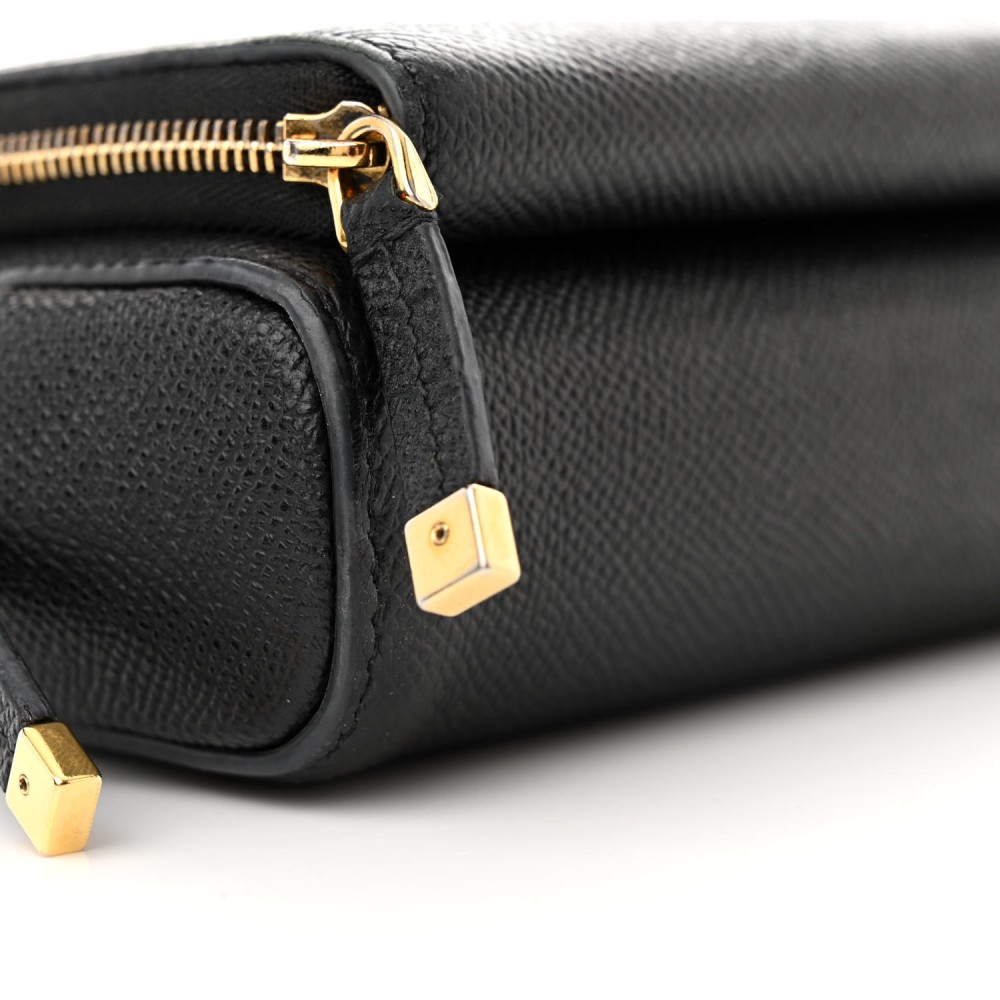 Grained Calfskin Caro Double Pouch Black