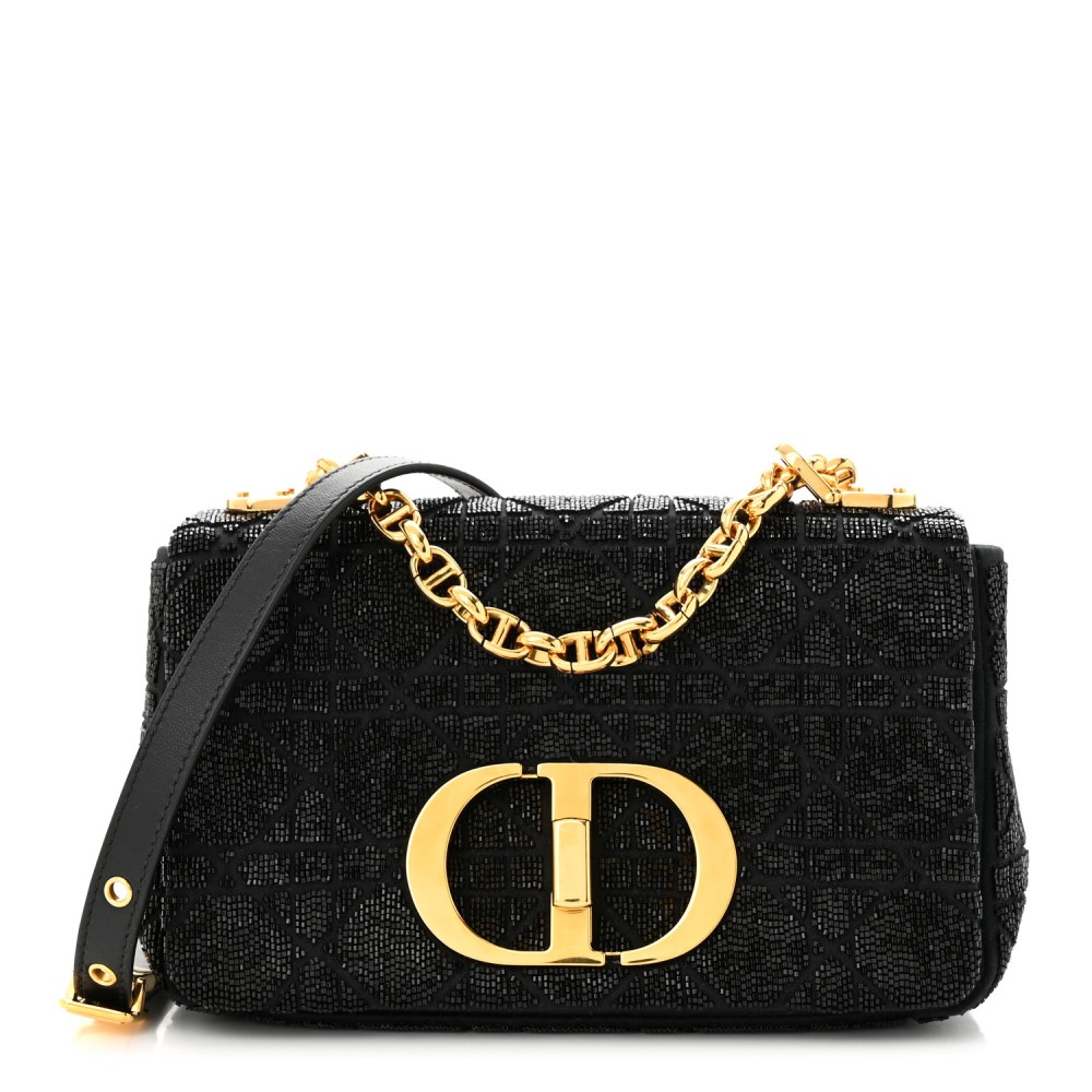 Calfskin Beaded Small Caro Bag Black