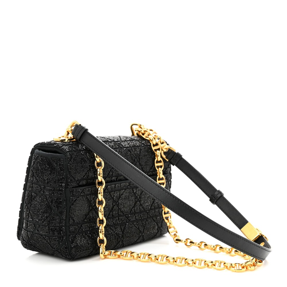 Calfskin Beaded Small Caro Bag Black