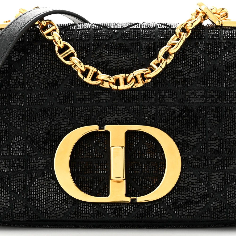 Calfskin Beaded Small Caro Bag Black