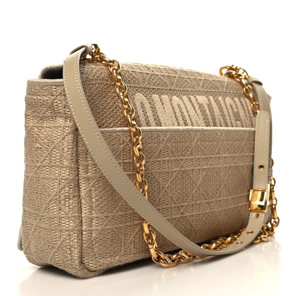 Raffia Calfskin Medium Caro Bag Beige