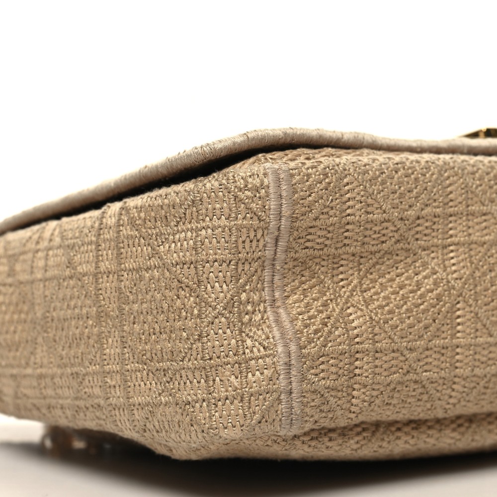 Raffia Calfskin Medium Caro Bag Beige