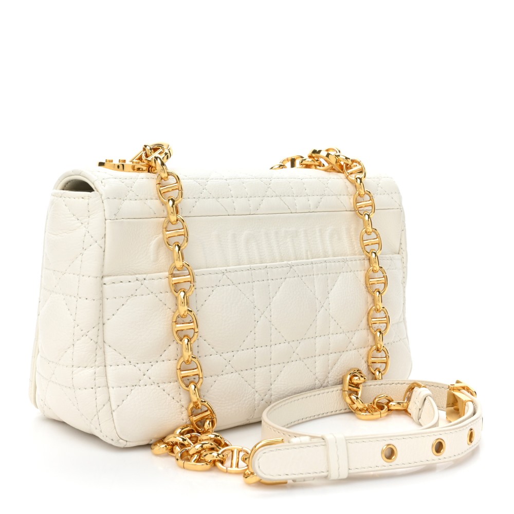 Calfskin Cannage Small Caro Bag Ivory