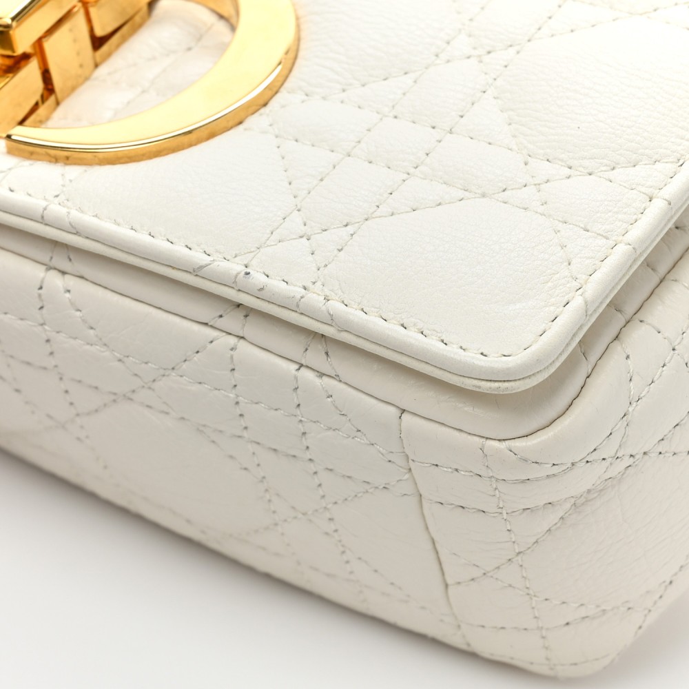 Calfskin Cannage Small Caro Bag Ivory