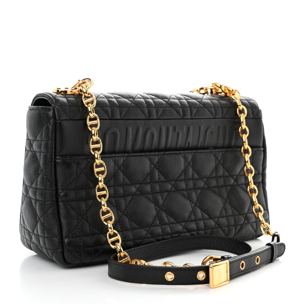 Calfskin Cannage Medium Caro Bag Black