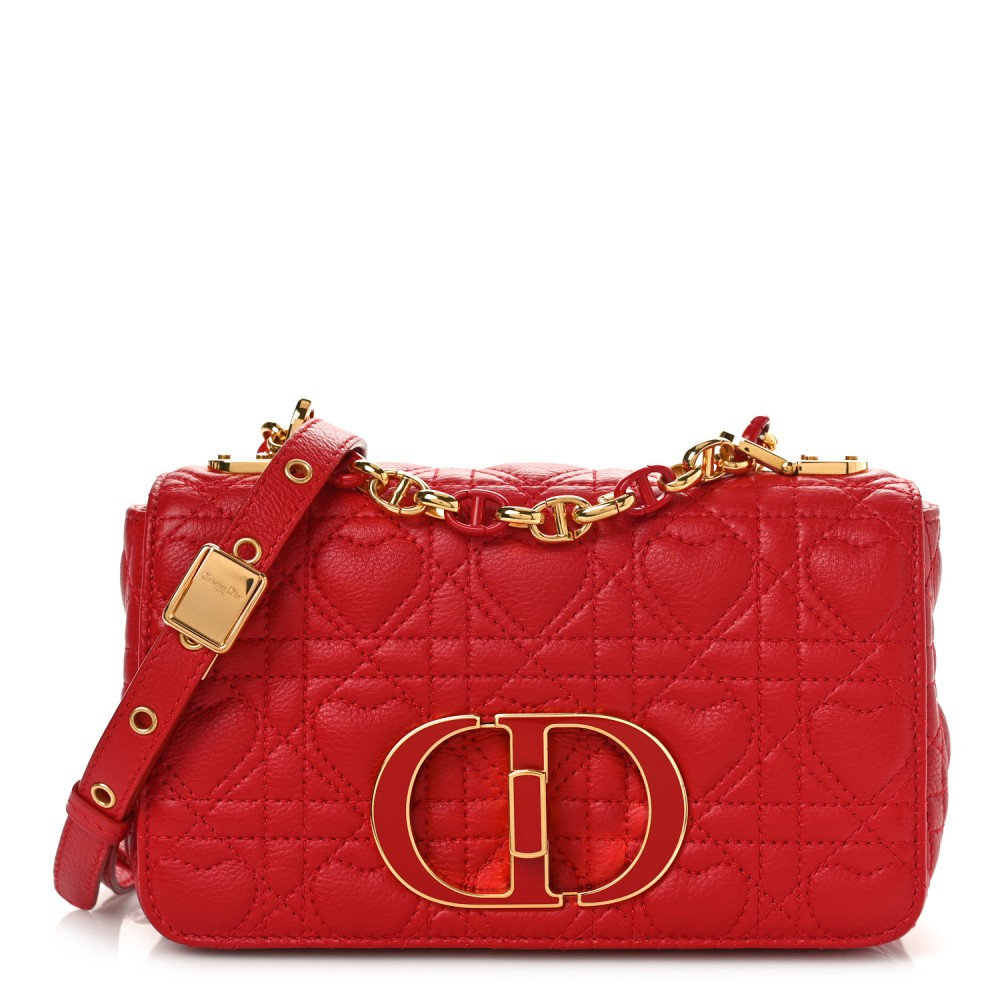 Calfskin Cannage Dioramour Small Caro Bag Bright Red