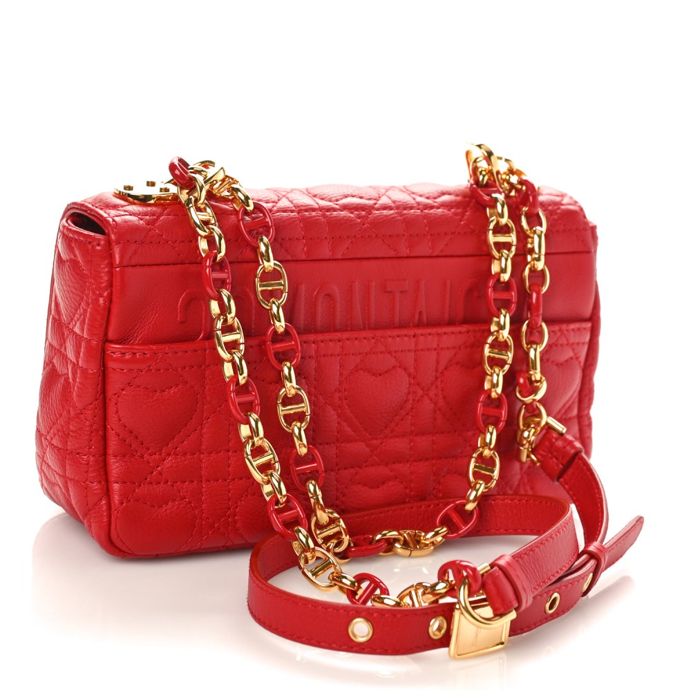 Calfskin Cannage Dioramour Small Caro Bag Bright Red