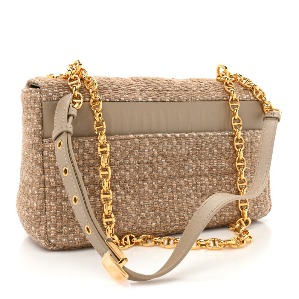 Calfskin Tweed Embroidered Cannage Medium Caro Bag Beige Gold