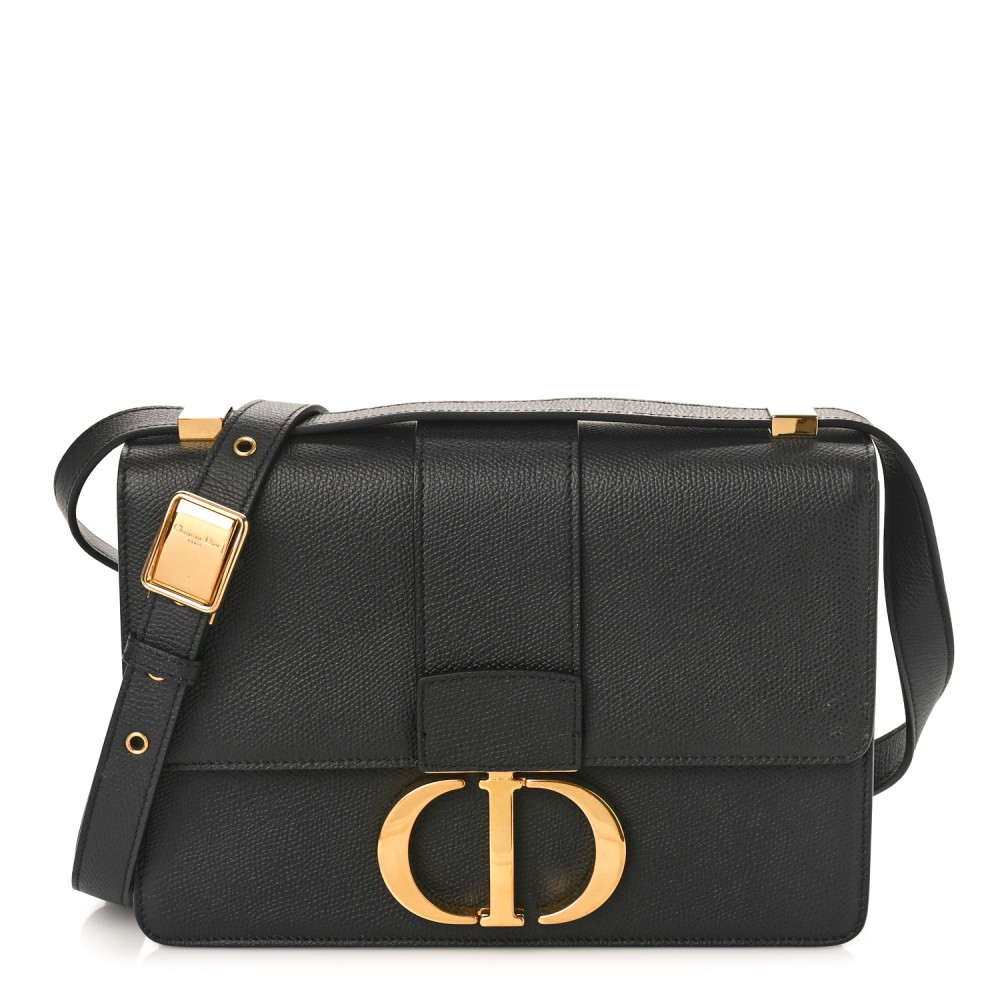 Grained Calfskin 30 Montaigne Flap Bag Black