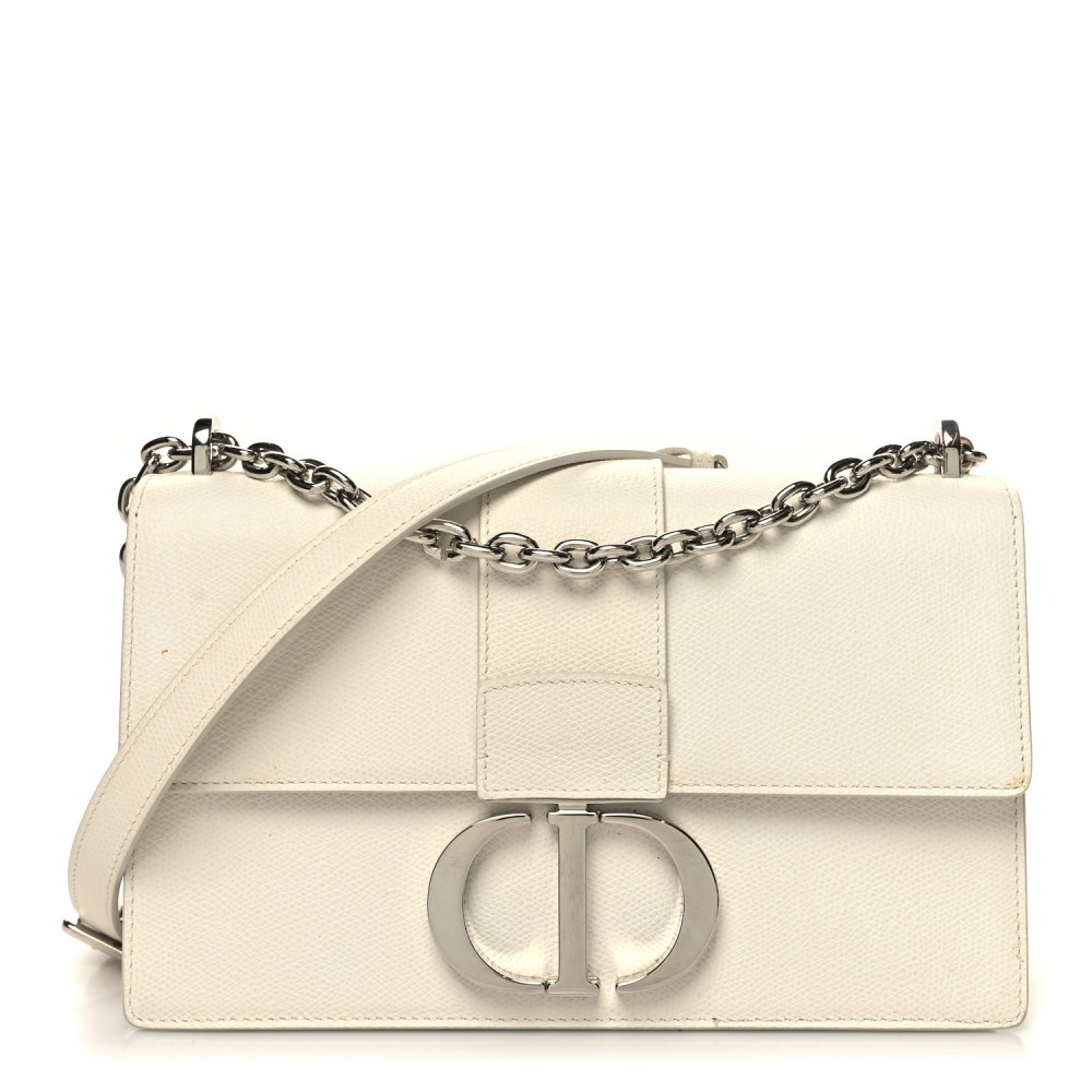 Grained Calfskin 30 Montaigne Chain Flap Bag White