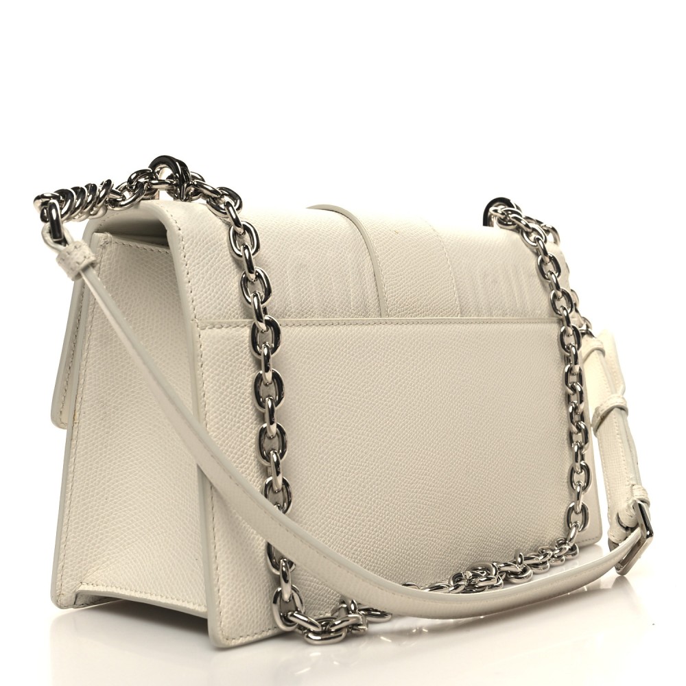 Grained Calfskin 30 Montaigne Chain Flap Bag White