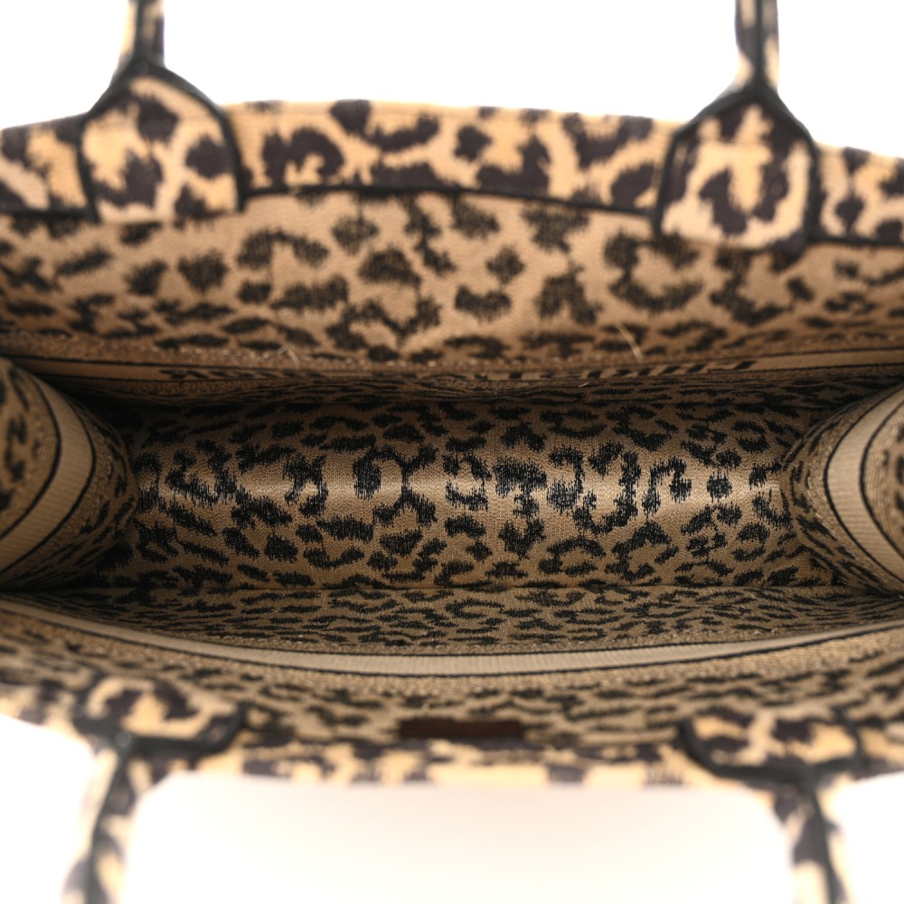 Canvas Mizza Embroidered Large Leopard Book Tote Beige