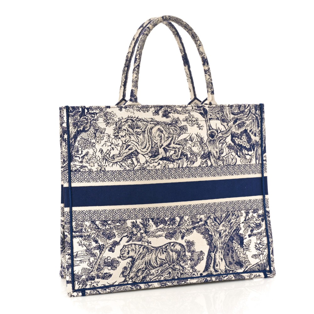 Canvas Embroidered Large Dioriviera Toile De Jouy Book Tote Blue