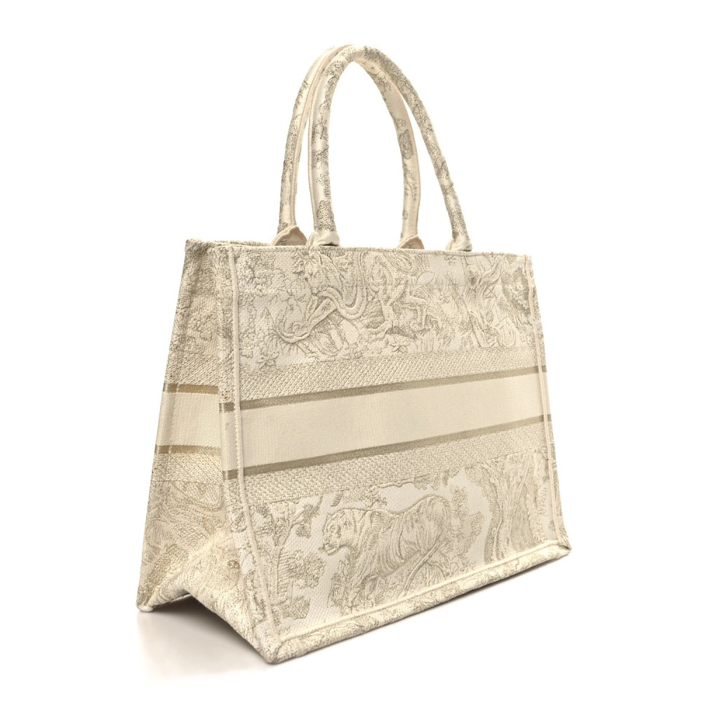 Canvas Embroidered Medium Dioriviera Toile De Jouy Book Tote Gold