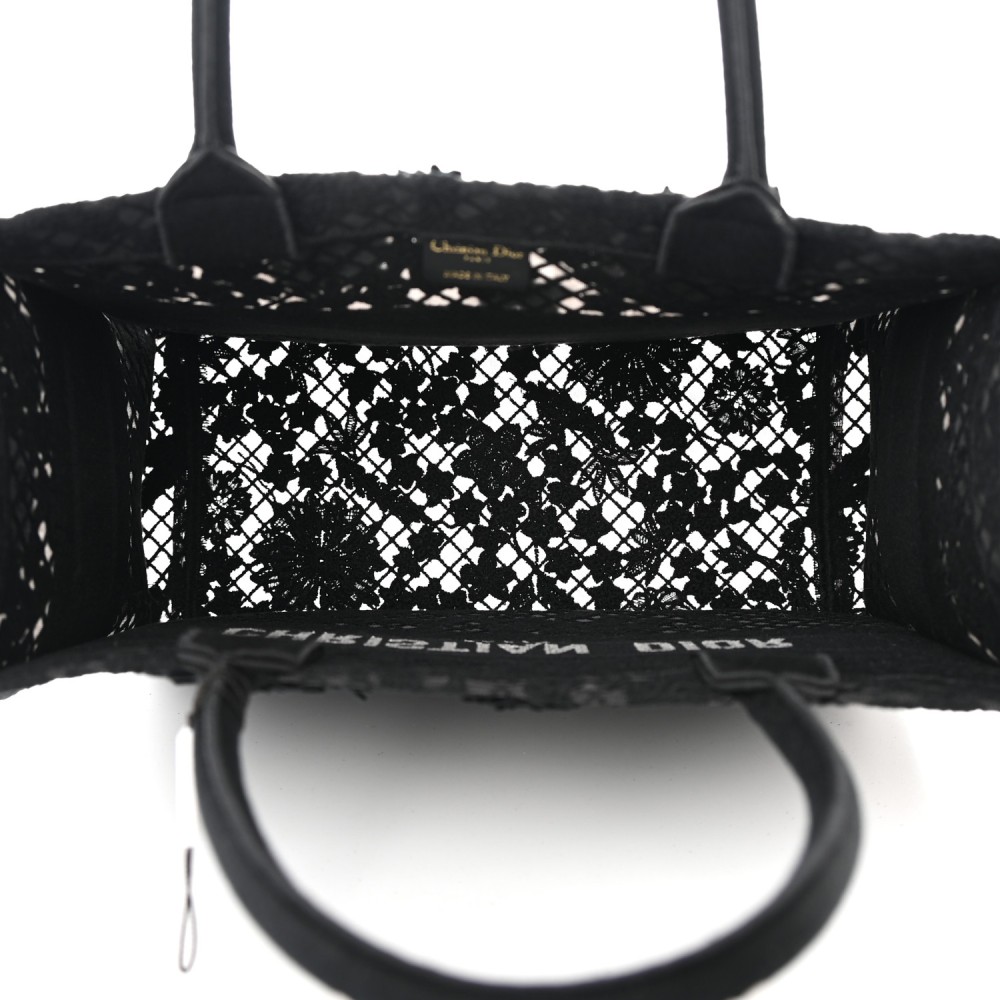 Embroidered 3D Macrame D-Lace Butterfly Medium Book Tote Black Multicolor