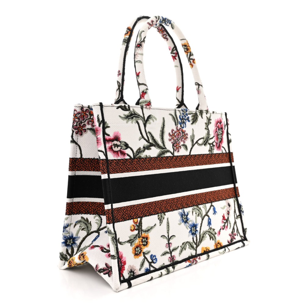 Raffia Embroidered Petites Fleurs Medium Book Tote White Multicolor