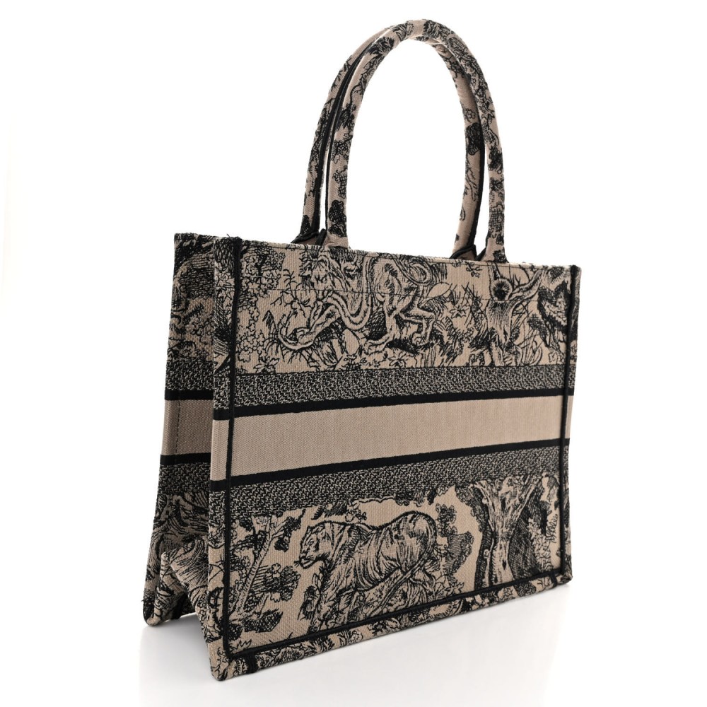 Canvas Embroidered Medium Dioriviera Toile De Jouy Book Tote Black