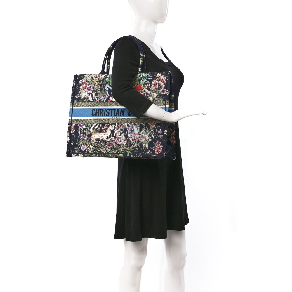 Canvas Embroidered Large D-Constellation Book Tote Blue Multicolor