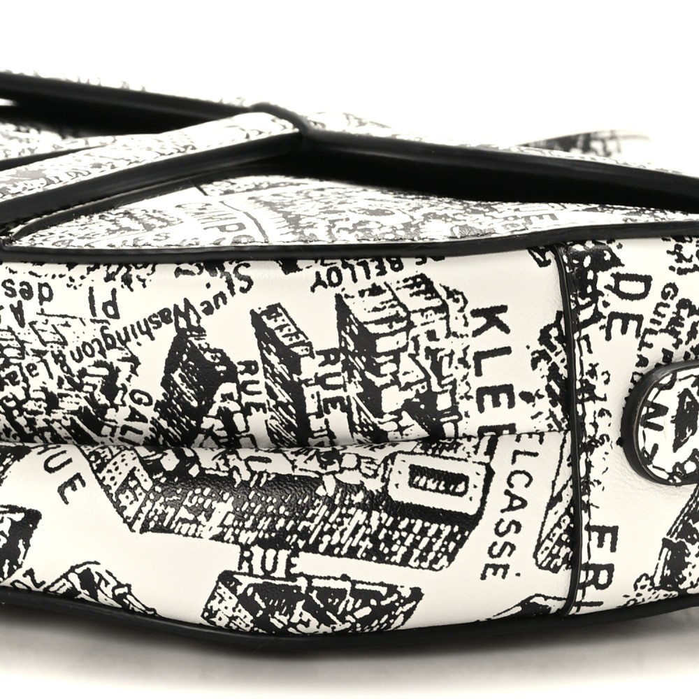 Calfskin Plan De Paris Printed Saddle Bag With Strap White Black