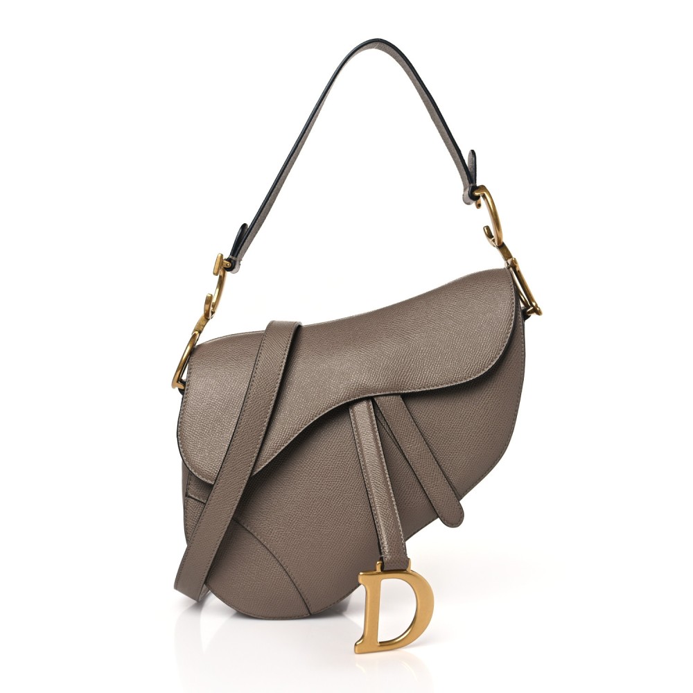 Grained Calfskin Saddle Bag With Strap Taupe