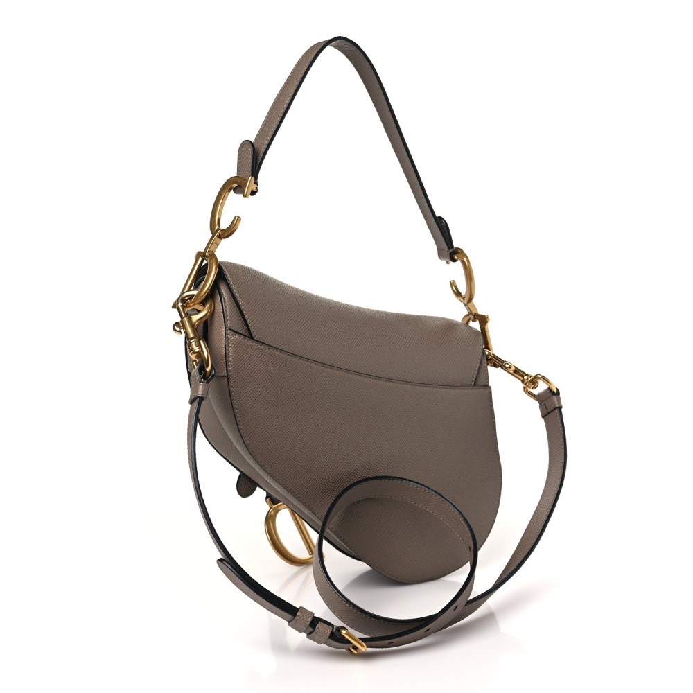 Grained Calfskin Saddle Bag With Strap Taupe