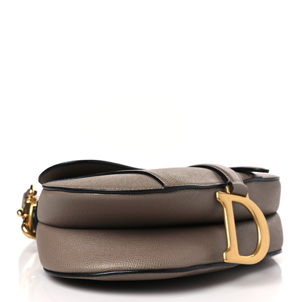 Grained Calfskin Saddle Bag With Strap Taupe