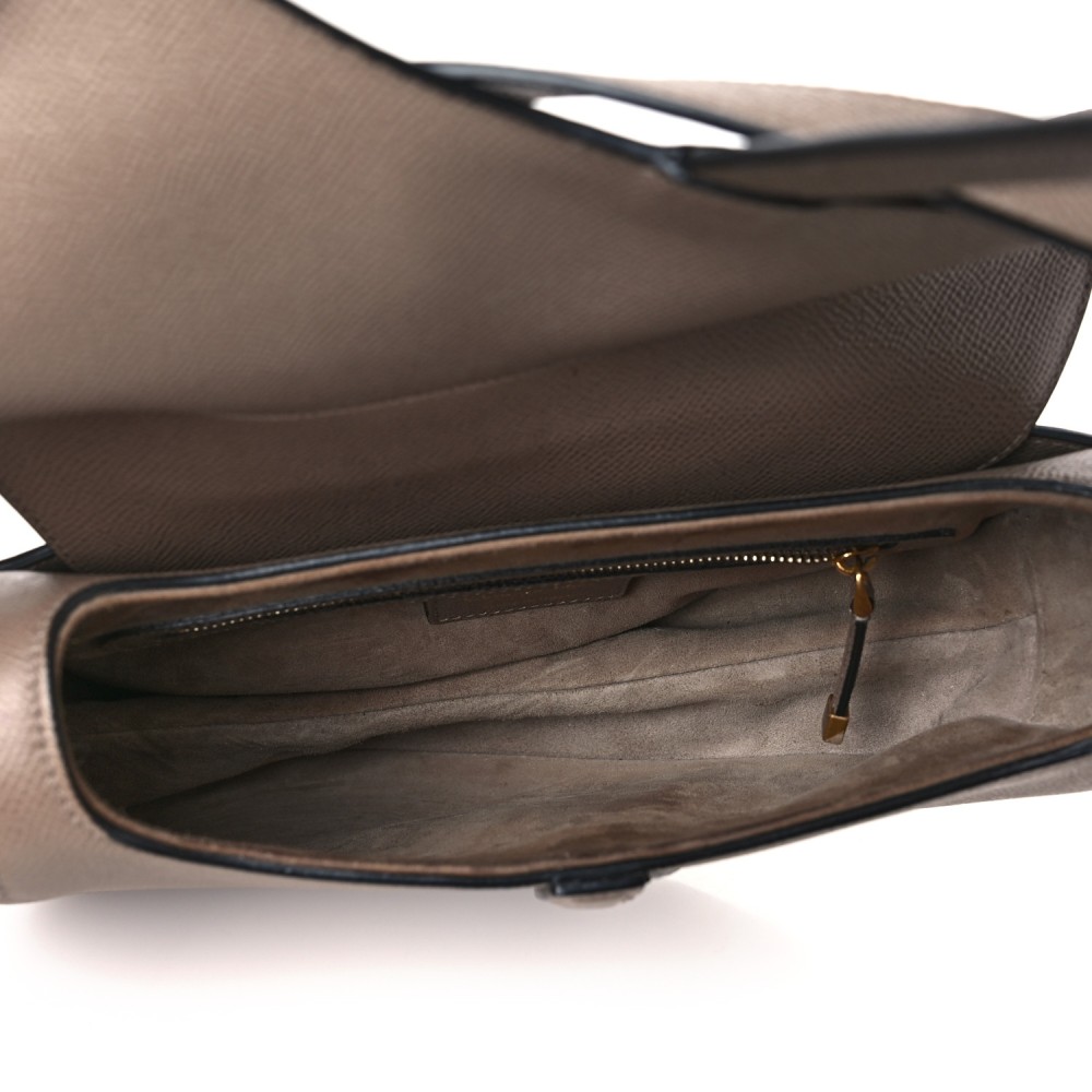 Grained Calfskin Saddle Bag With Strap Taupe