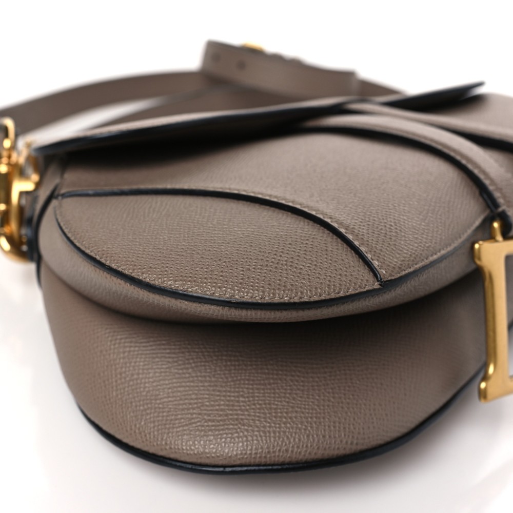 Grained Calfskin Saddle Bag With Strap Taupe