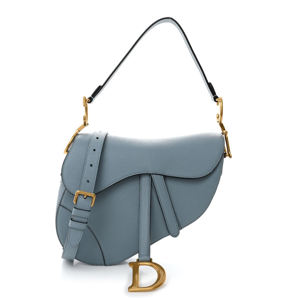 Grained Calfskin Saddle Bag With Strap Horizon Blue