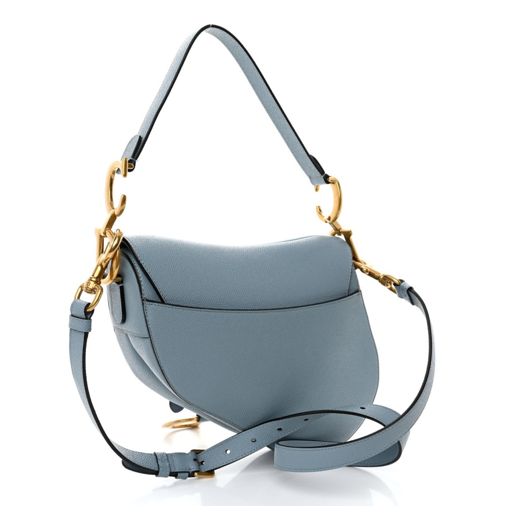 Grained Calfskin Saddle Bag With Strap Horizon Blue