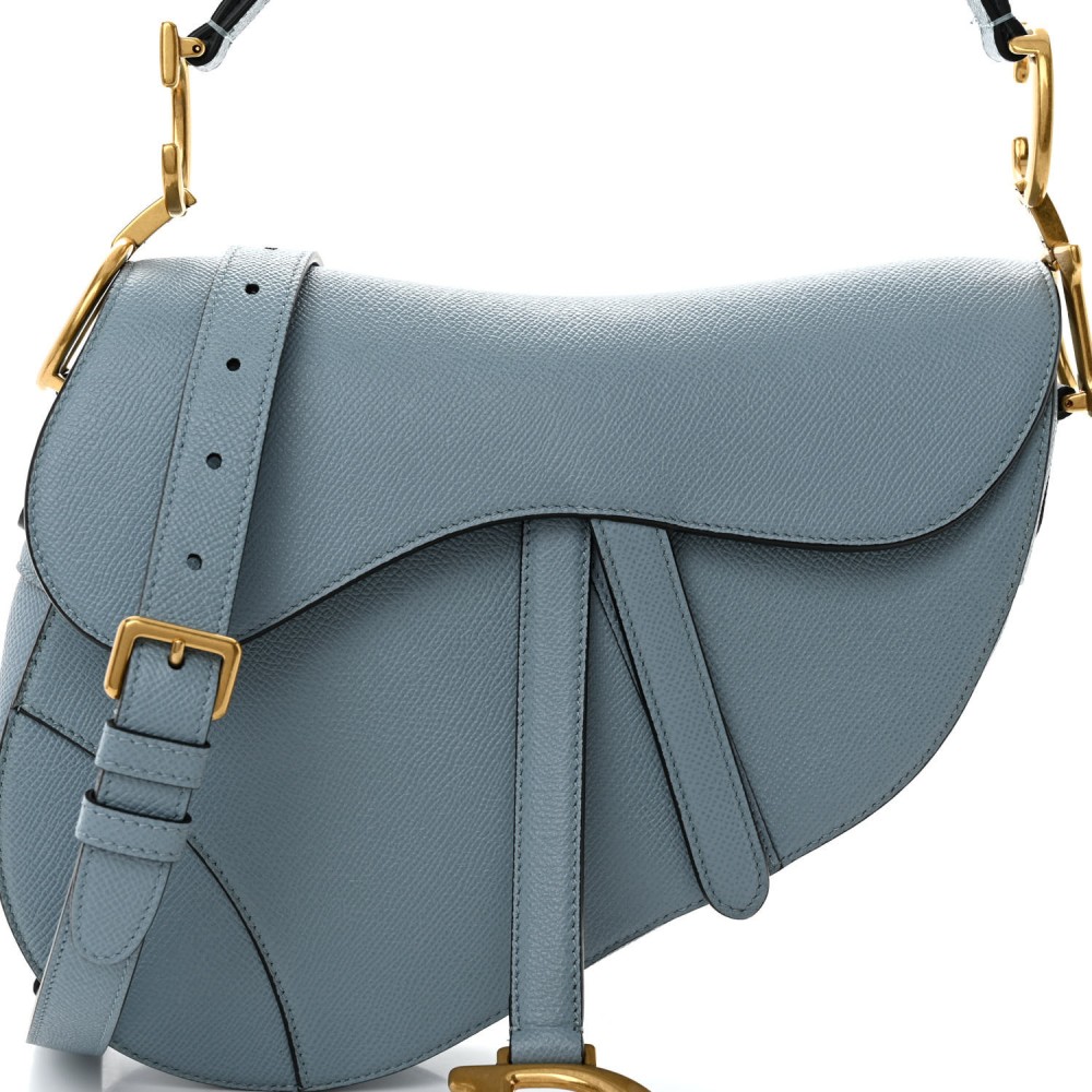 Grained Calfskin Saddle Bag With Strap Horizon Blue