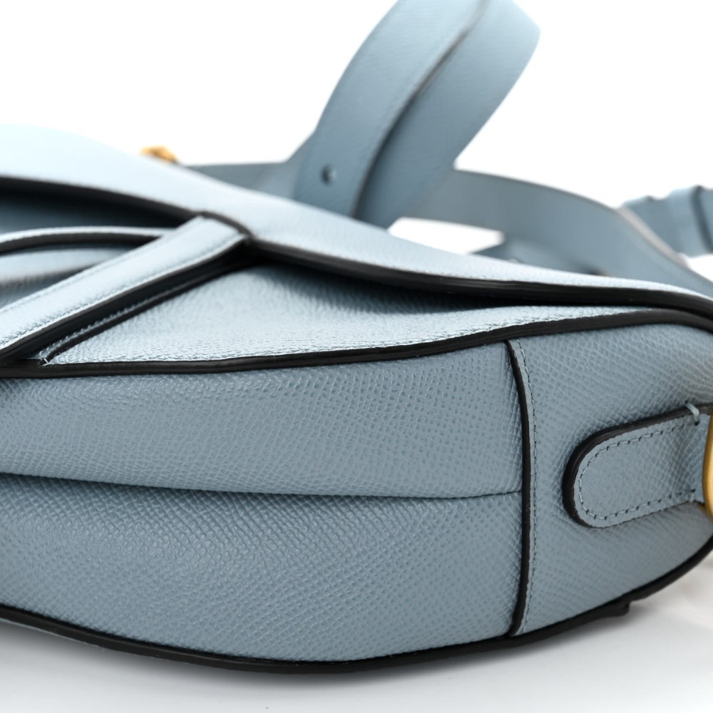 Grained Calfskin Saddle Bag With Strap Horizon Blue