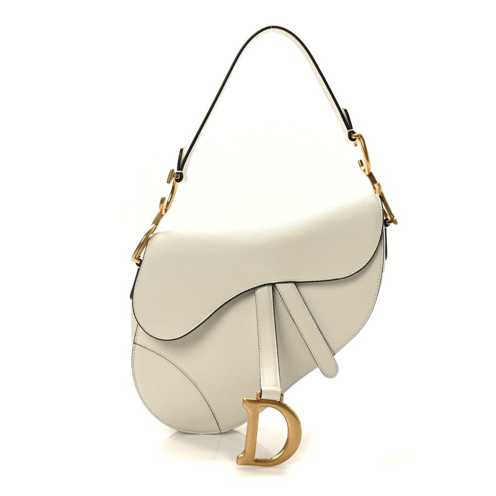 Grained Calfskin Saddle Bag White