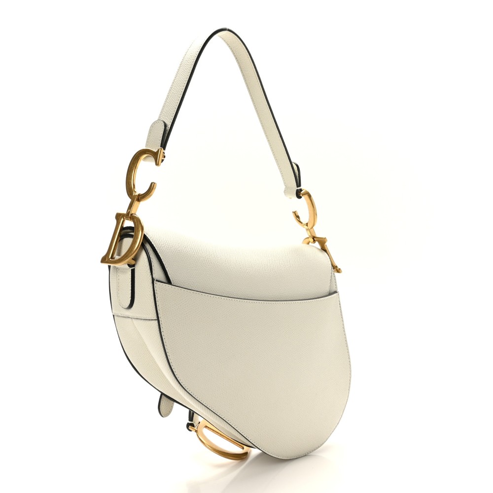 Grained Calfskin Saddle Bag White