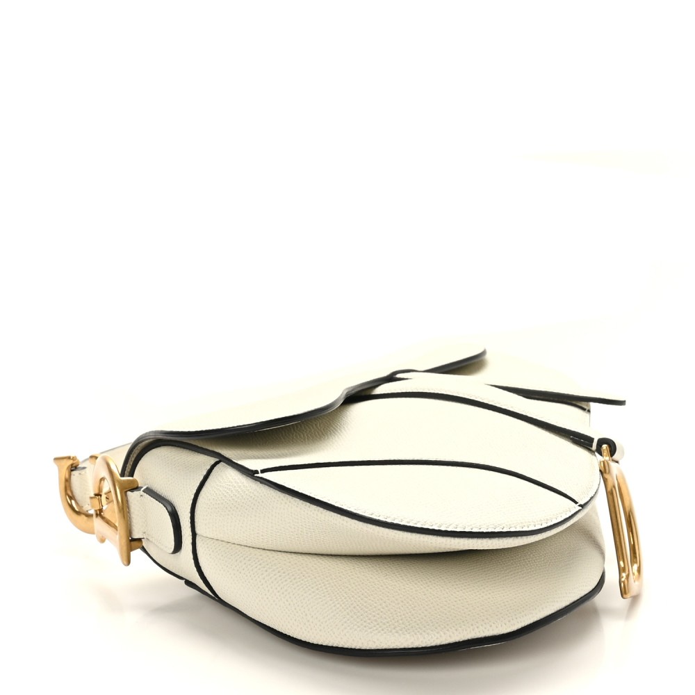 Grained Calfskin Saddle Bag White