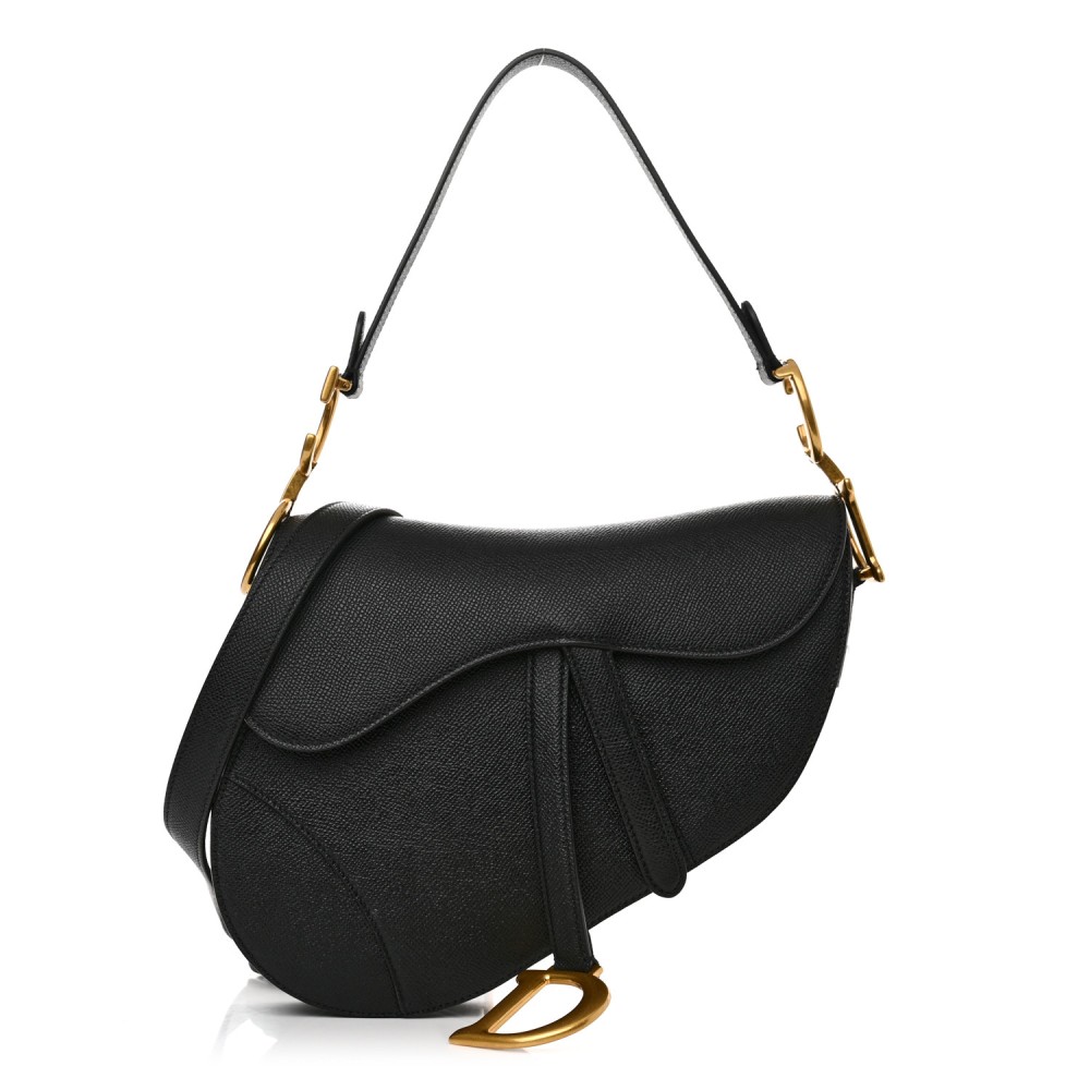 Grained Calfskin Saddle Bag With Strap Black