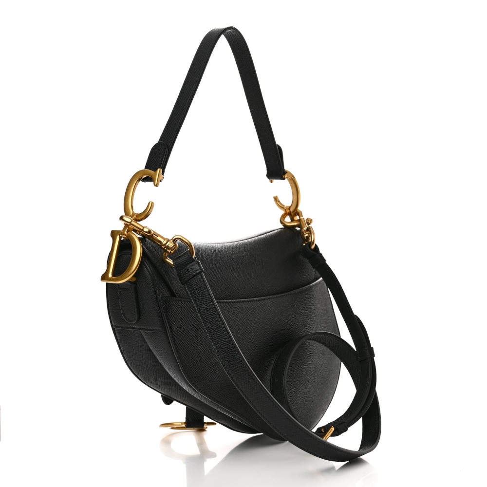 Grained Calfskin Saddle Bag With Strap Black